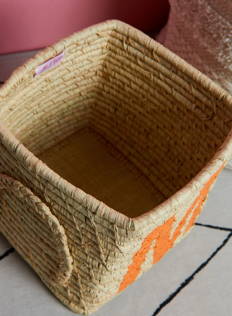 Rice M Initial Raffia Square Basket