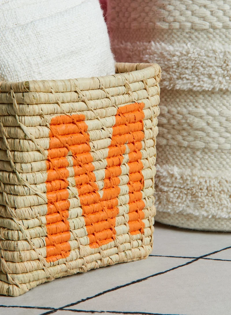 Rice M Initial Raffia Square Basket