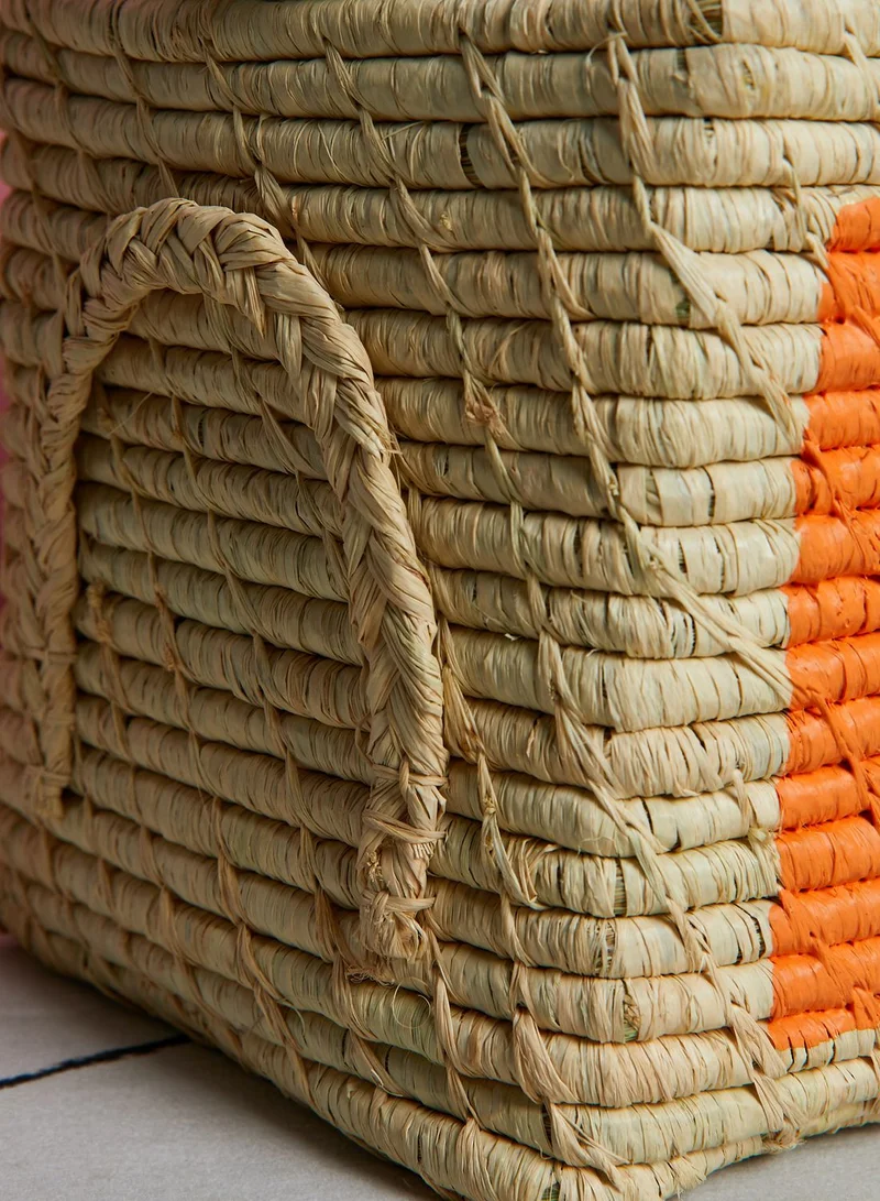 Rice M Initial Raffia Square Basket