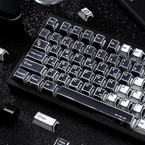 GEKUCAP PBT Keycaps, Black and White Manga Style Keycaps Set, 135 Keys Cherry Profile Dye Sub Custom Keycap Minimalis Keyboard Key caps for 60%, 65%, 75%, 100% Cherry MX Mechanical Keyboard - Image 3