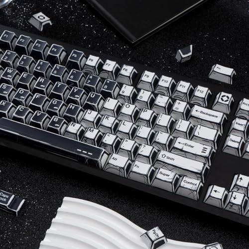 GEKUCAP PBT Keycaps, Black and White Manga Style Keycaps Set, 135 Keys Cherry Profile Dye Sub Custom Keycap Minimalis Keyboard Key caps for 60%, 65%, 75%, 100% Cherry MX Mechanical Keyboard - Image 4