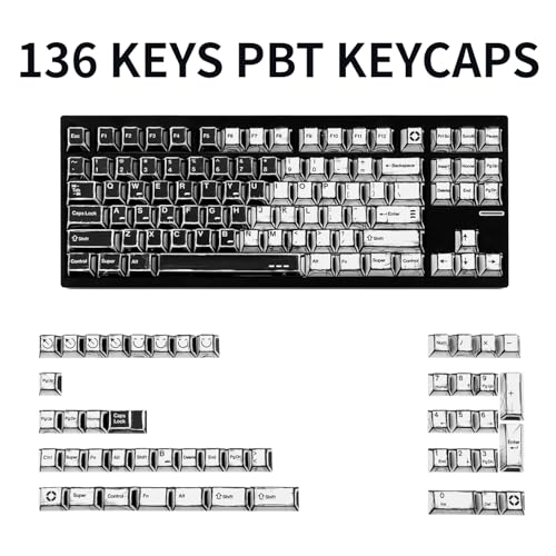 GEKUCAP PBT Keycaps, Black and White Manga Style Keycaps Set, 135 Keys Cherry Profile Dye Sub Custom Keycap Minimalis Keyboard Key caps for 60%, 65%, 75%, 100% Cherry MX Mechanical Keyboard - Image 2