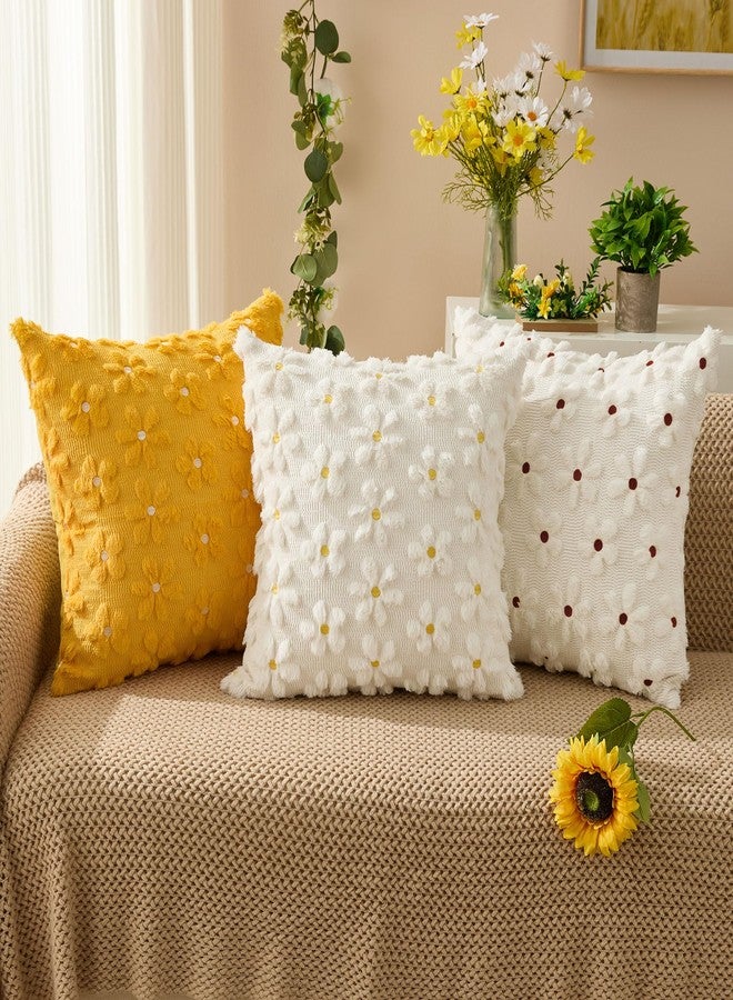 DFXSZ Spring Summer Pillow Covers 18x18 inch Set of 2 Farmhouse Decor Rust Color Flower Heart Daisy Soft Plush Faux Fur Jacquard Throw Pillows for Bedroom Sofa Holiday Spring Home Decor PTK024B18 - Image 2
