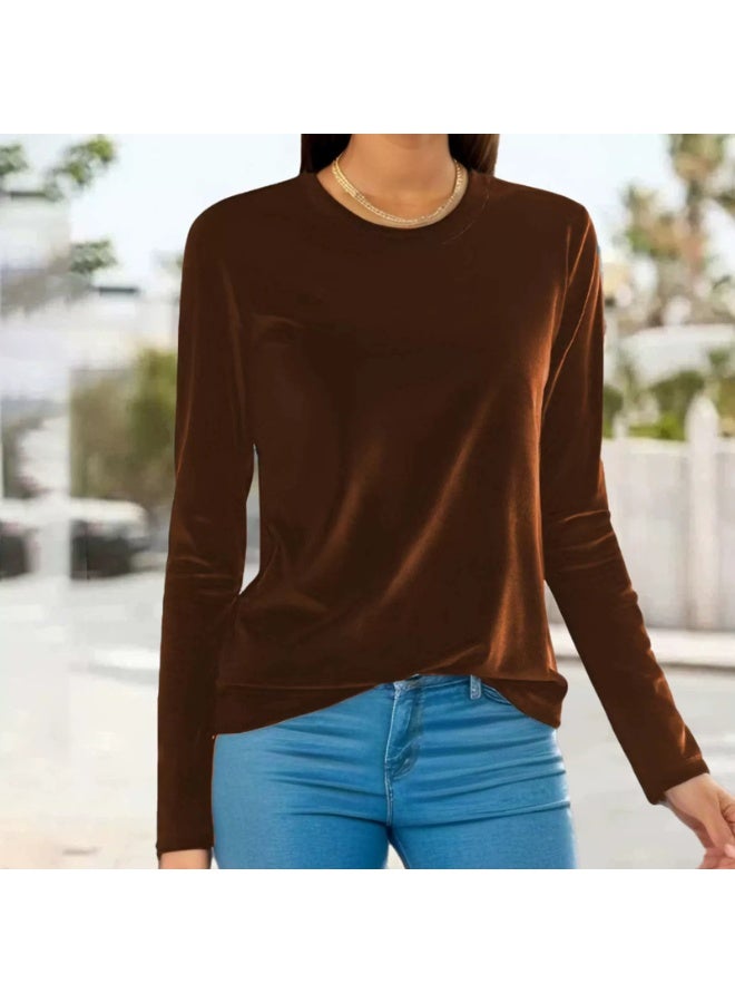 general Women's Long Sleeve Shirt Casual Crewneck Pullover Solid t-Shirt Velvet Tops Pluse Size Fall Fashion 2026 Outfits - Image 1
