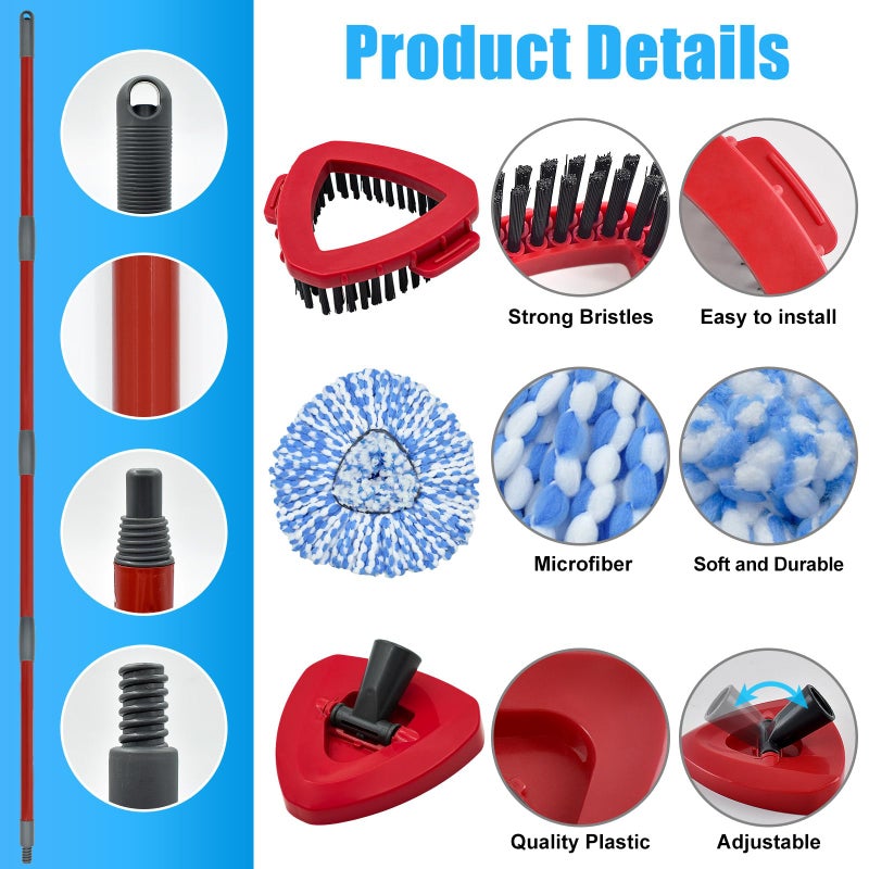 Yuunaie Mop Replacement for Ocedar, Mop for O Cedar, Replacement Mop for O Cedar Spin Mop Contains 4-Section Mop Handle 2 Mop Replace Head 1 Mop Base 1 Scrubber Mop Head for O-Cedar Spin Mop - Image 4