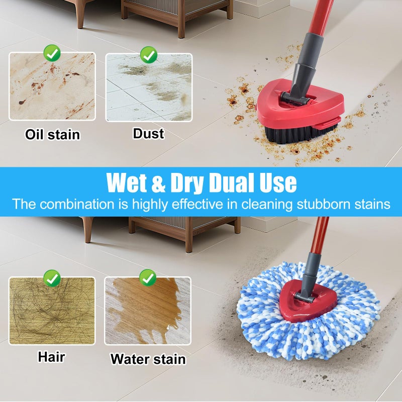 Yuunaie Mop Replacement for Ocedar, Mop for O Cedar, Replacement Mop for O Cedar Spin Mop Contains 4-Section Mop Handle 2 Mop Replace Head 1 Mop Base 1 Scrubber Mop Head for O-Cedar Spin Mop - Image 5