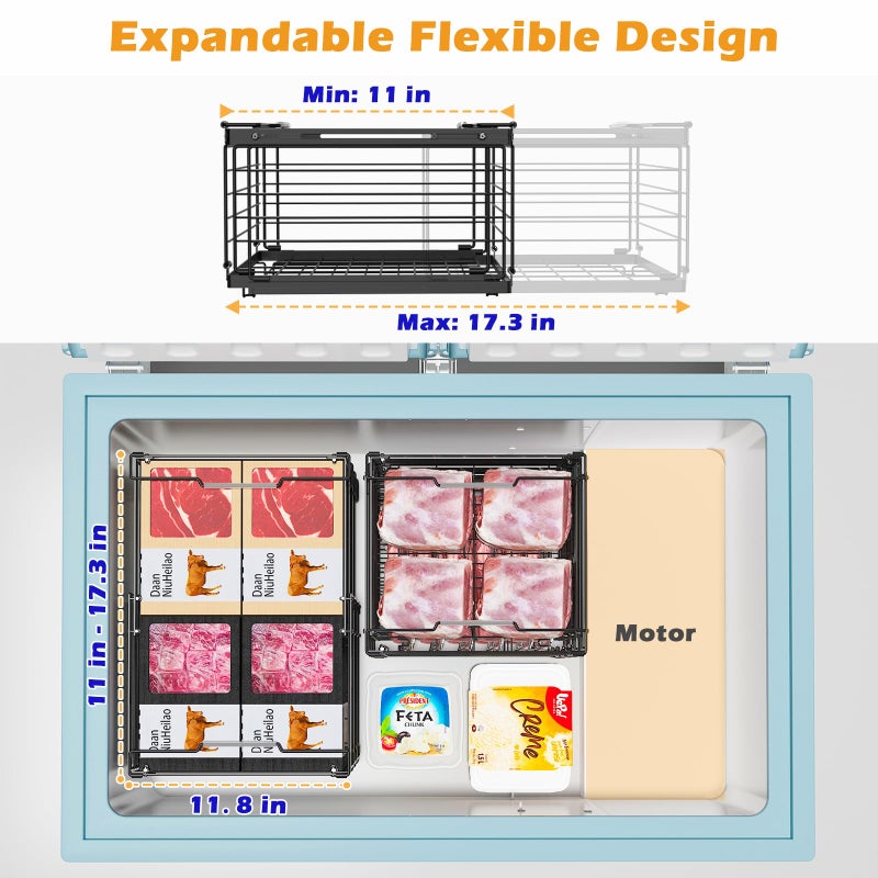 NADAMOO Freezer Organizer Bins, 2 Packs Large Expandable Stackable Chest Freezer Containers with Handle, Metal Adjustable Storage Baskets for Fridge, Deep Freezer, Cabinet, Kitchen, Pantry - Black - Image 3