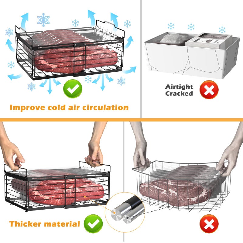 NADAMOO Freezer Organizer Bins, 2 Packs Large Expandable Stackable Chest Freezer Containers with Handle, Metal Adjustable Storage Baskets for Fridge, Deep Freezer, Cabinet, Kitchen, Pantry - Black - Image 4