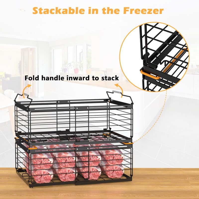 NADAMOO Freezer Organizer Bins, 2 Packs Large Expandable Stackable Chest Freezer Containers with Handle, Metal Adjustable Storage Baskets for Fridge, Deep Freezer, Cabinet, Kitchen, Pantry - Black - Image 5