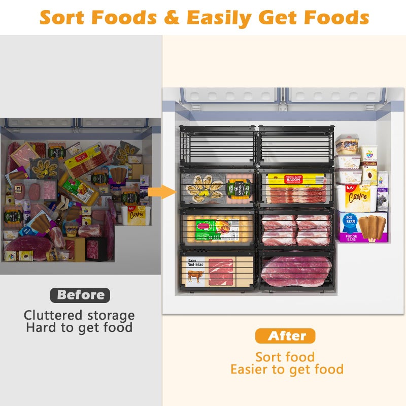 NADAMOO Freezer Organizer Bins, 2 Packs Large Expandable Stackable Chest Freezer Containers with Handle, Metal Adjustable Storage Baskets for Fridge, Deep Freezer, Cabinet, Kitchen, Pantry - Black - Image 2