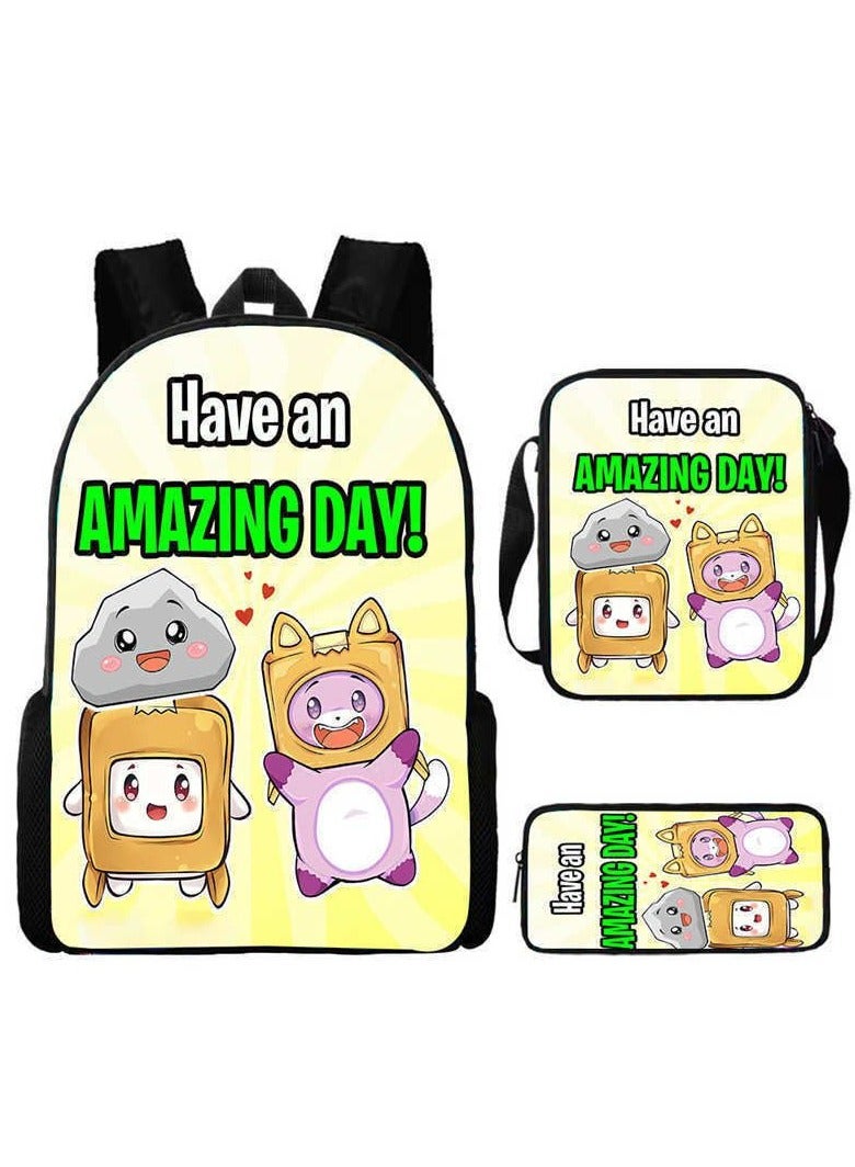 SKT Shiketro Lankybox pattern cute school bag backpack 29*16*42CM + shoulder bag 19*6*23CM + pencil case 24*7*11CM three-piece set 