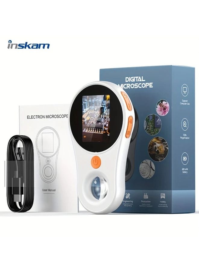 White Portable Handheld Digital Microscope 500x Magnification USB Battery PC Compatible - Image 1