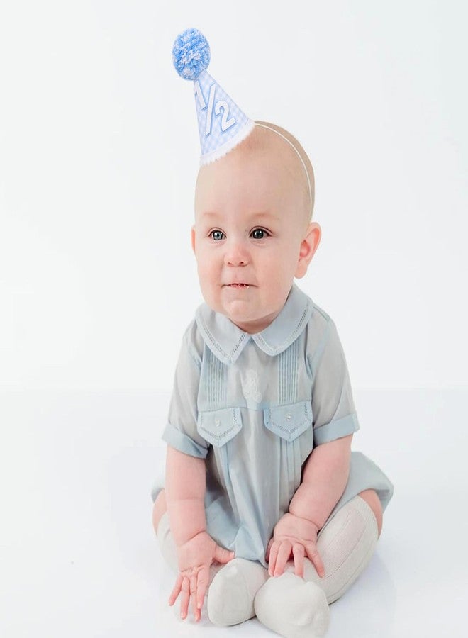 YOUAME Boys Half Birthday Party Hat -Baby Blue Gingham Party Hat, 1/2 Way To One Cake Smash Decorations, Baby Shower Photo Shot Props, Half Way Birthday Headwear Decors - Image 4