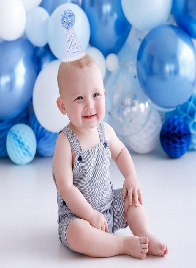 YOUAME Boys Half Birthday Party Hat -Baby Blue Gingham Party Hat, 1/2 Way To One Cake Smash Decorations, Baby Shower Photo Shot Props, Half Way Birthday Headwear Decors - Image 3