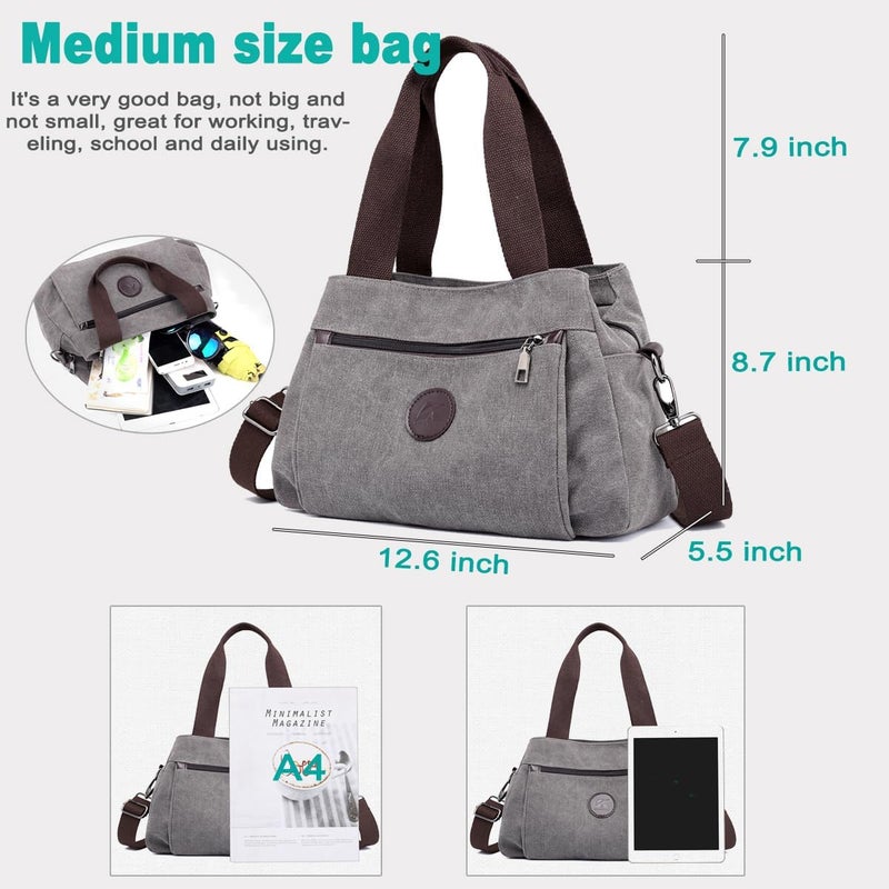 DOURR Store Hobo Handbags Canvas Crossbody Bags for Women, Multi Compartment Tote Purse Medium Satchel - Image 4