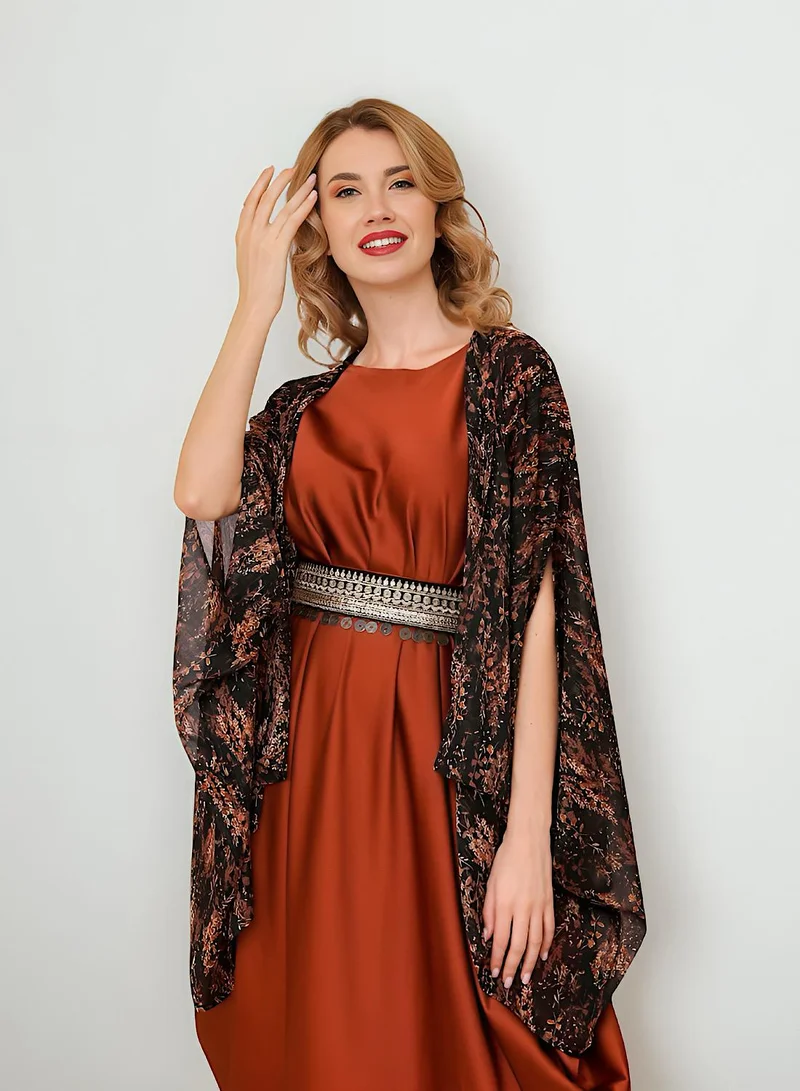 ECSTACY Printed Cape Dress Set