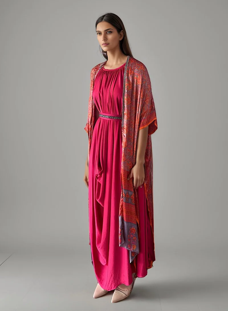 ECSTACY Printed Cape Dress Set