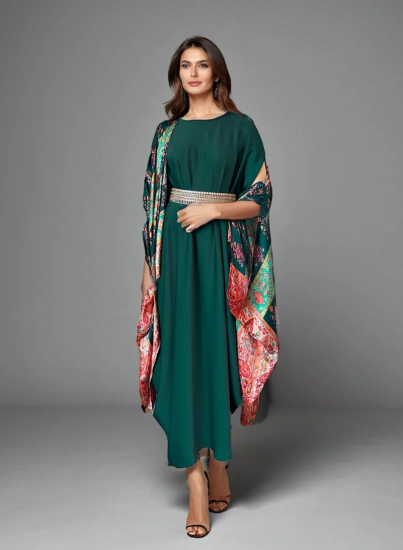 Ecstacy Printed Cape Dress Set