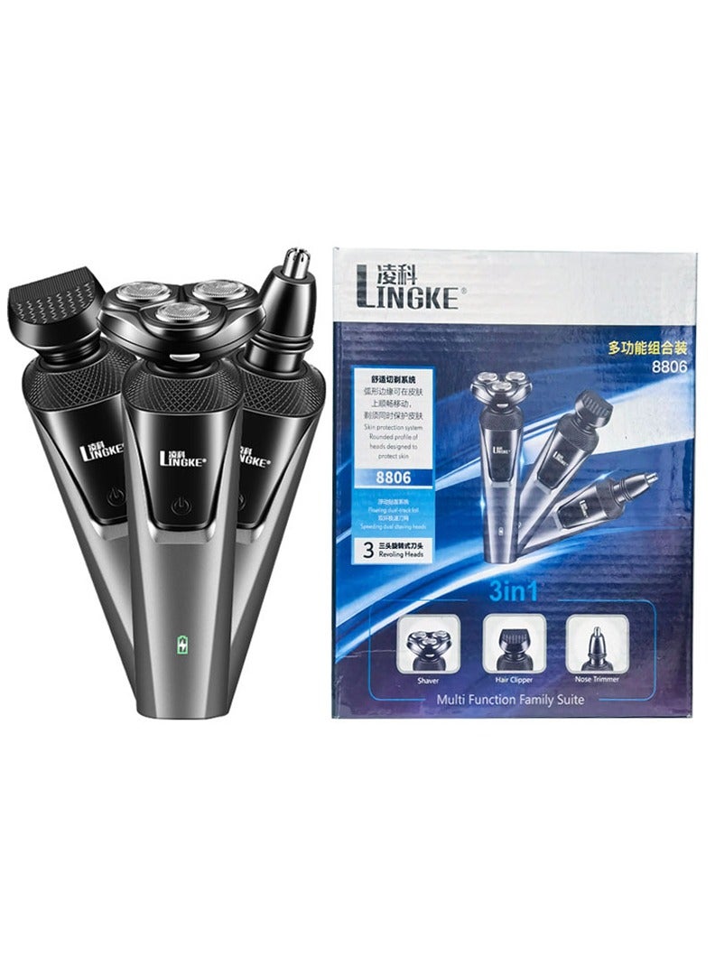 LINGKE Three-head three-in-one shaver set men's beard shaver washable - Image 1