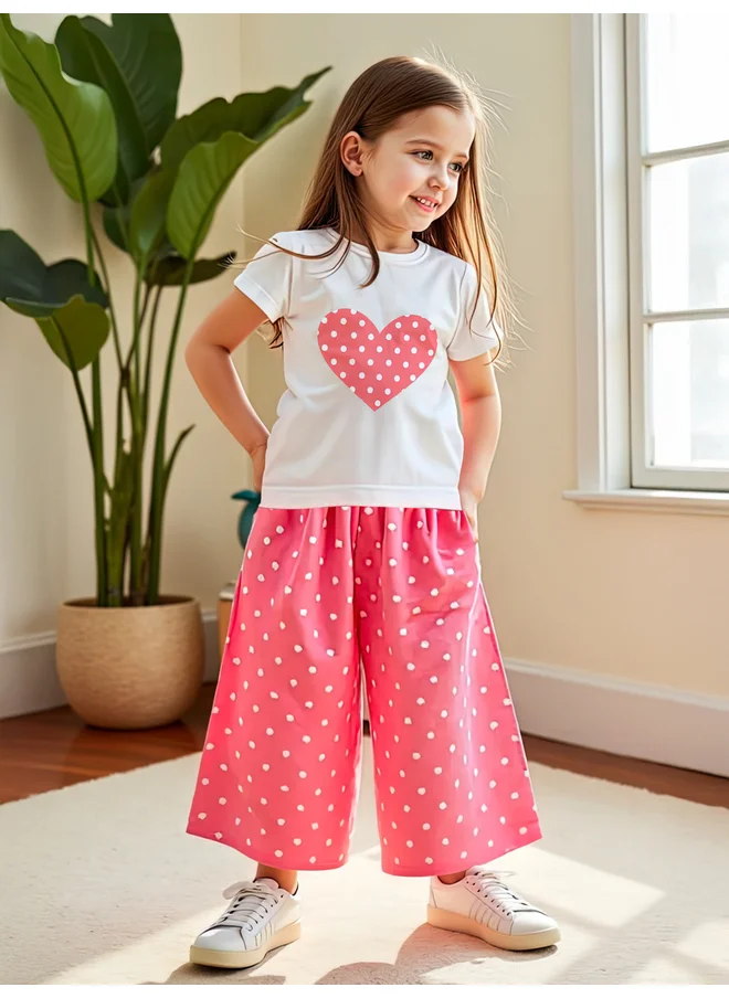 تايك تو Take Two Kids 2pcs Pink Polka Dot T-Shirt and Wide Leg Pants