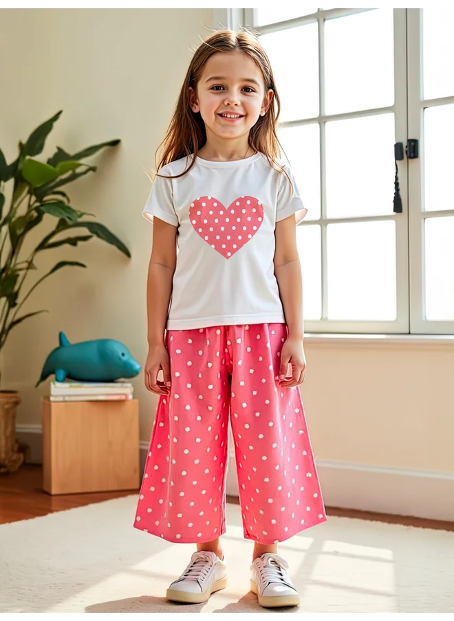 تايك تو Take Two Kids 2pcs Pink Polka Dot T-Shirt and Wide Leg Pants