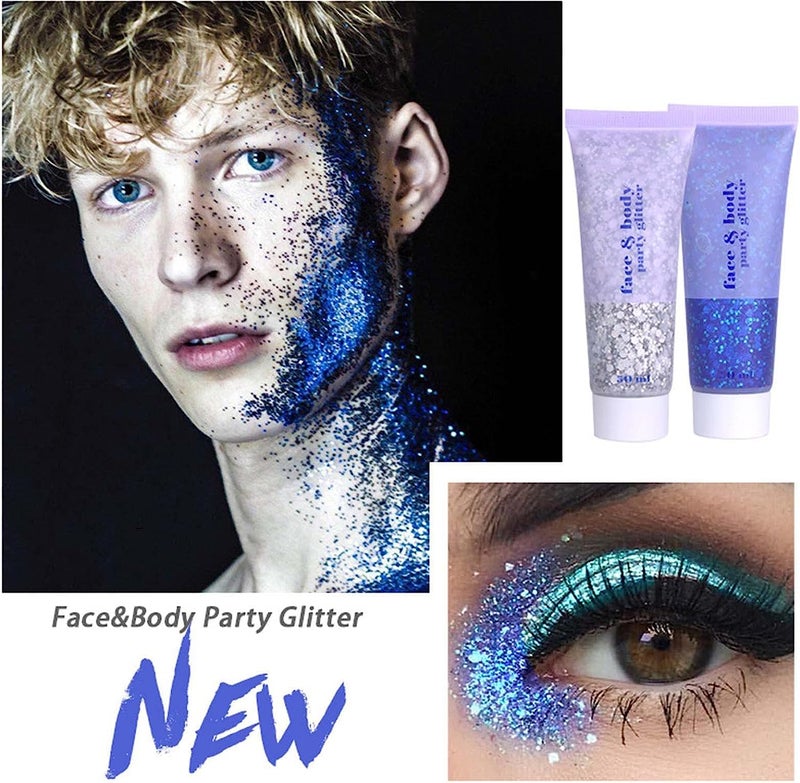 DAGEDA Body Glitter Gel, Body Sequins Shimmer Liquid Eyeshadow, Chunky Glitter for Face Hair Nails, Holographic Cosmetic Laser Powder Festival Glitter Makeup 50ml(Silver) - Image 2