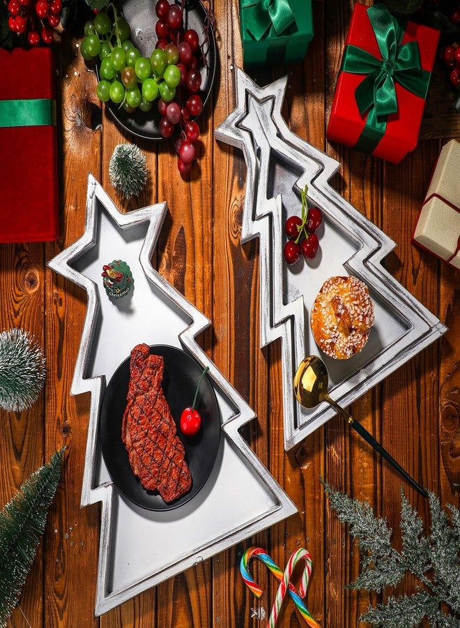 Sliner 3 Pcs Christmas Tree Trays Wooden Decorative Platters Christmas Tree Charcuterie Boards Farmhouse Holiday Serving Dishes for Home Sushi Snack Fruit Bread Salad Vegetables Dessert - Image 2