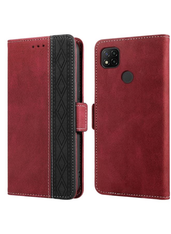 HuHa Case Cover For Xiaomi Redmi 9C Stitching Side-Magnetic RFID Leather Phone Case Red 