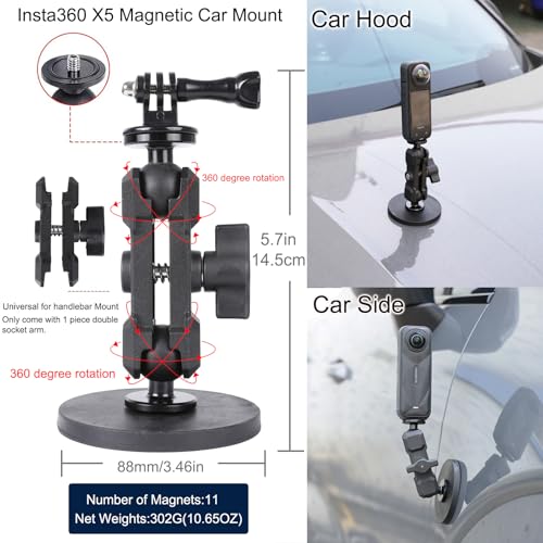 PellKing Accessories Kit for insta360 X5,Included Carrying Case with Belt,2 Pcs Metal 1/4" Adapter,Handlebar Clamp,Magnetic Mount,43in Selfie Stick,Chest Strap,Head Strap,Backpack Mount,and Others - Image 4
