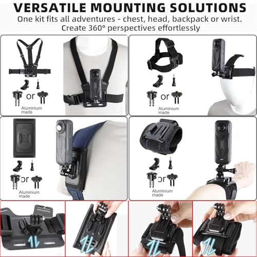 PellKing Accessories Kit for insta360 X5,Included Carrying Case with Belt,2 Pcs Metal 1/4" Adapter,Handlebar Clamp,Magnetic Mount,43in Selfie Stick,Chest Strap,Head Strap,Backpack Mount,and Others - Image 5