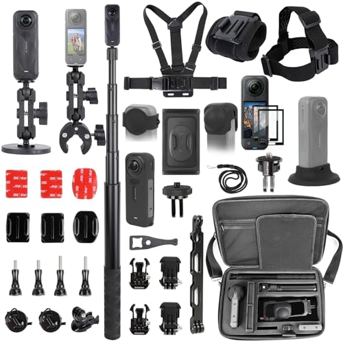 PellKing Accessories Kit for insta360 X5,Included Carrying Case with Belt,2 Pcs Metal 1/4" Adapter,Handlebar Clamp,Magnetic Mount,43in Selfie Stick,Chest Strap,Head Strap,Backpack Mount,and Others - Image 1