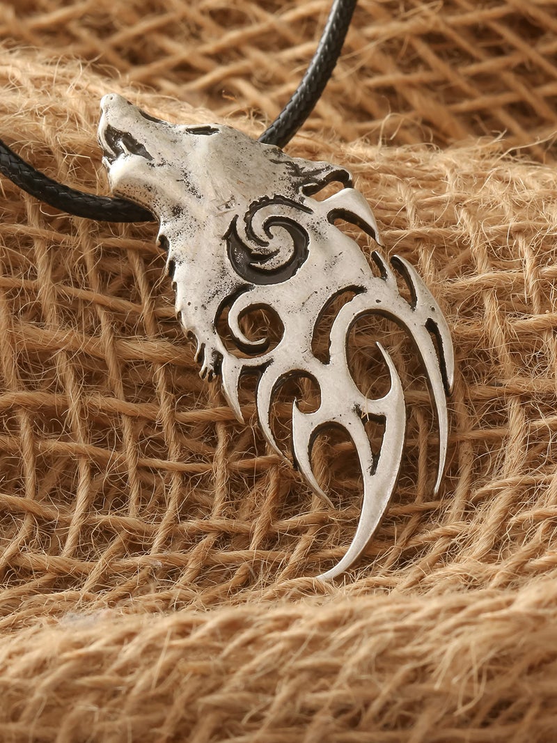 HAQUIL Wolf Necklace, Howling Wolf Spirit Pendant, Faux Leather Cord, Wolf Jewelry Gift (AD) - Image 3
