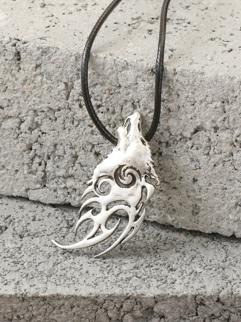 HAQUIL Wolf Necklace, Howling Wolf Spirit Pendant, Faux Leather Cord, Wolf Jewelry Gift (AD) - Image 4