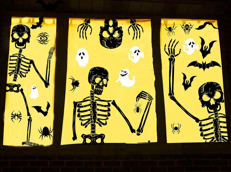 Funnlot Halloween Window Clings Scary Halloween Window Decorations 3D Skeleton Windows Cling Indoor Hallowe'en Windows Stickers Skeleton Decals Windows Clings for Glass Scary - Image 4