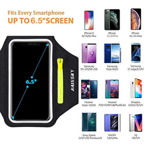 HAISSKY Running Armband with Earphone Bag Cell Phone Armband for iPhone 16 15 Pro 14 Plus 13 11 XR XS, Galaxy S24/S10 Water Resistant Sports Phone Holder Case & Zipper Slot Car Key Holder for 6.7 inch Phone - Image 4