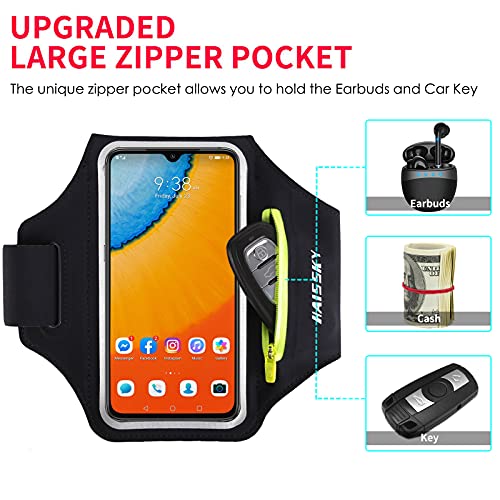 HAISSKY Running Armband with Earphone Bag Cell Phone Armband for iPhone 16 15 Pro 14 Plus 13 11 XR XS, Galaxy S24/S10 Water Resistant Sports Phone Holder Case & Zipper Slot Car Key Holder for 6.7 inch Phone - Image 2