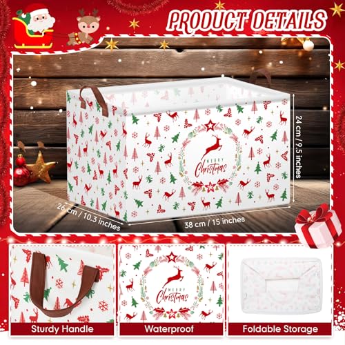 Boao 3 Pack Christmas Storage Baskets for Gifts Empty Collapsible Large Christmas Storage Bins Xmas Canvas Laundry Basket with Handle for Office Home Bedroom Clothes Toys Holiday Decor - Image 3