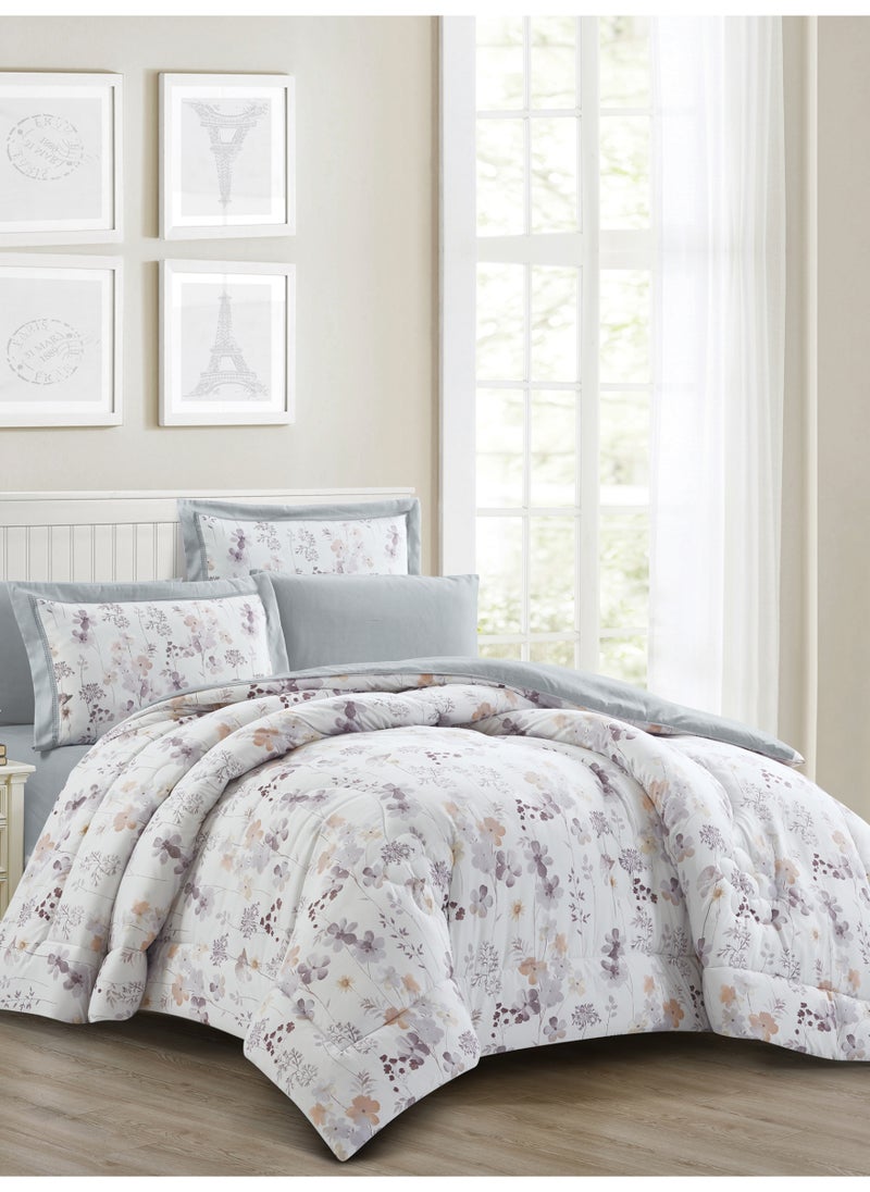 Donetella Bedding Comforter Set King Size, 6-Pcs Bed Set Fits 200x200 Cms -Printed Bedding Set-All Season- Brushed Microfiber (طقم مفرش سرير فندقي)  - Image 2