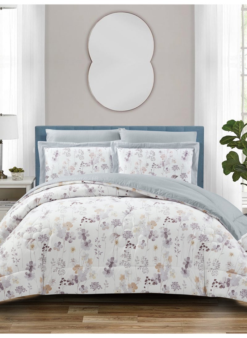 Donetella Bedding Comforter Set King Size, 6-Pcs Bed Set Fits 200x200 Cms -Printed Bedding Set-All Season- Brushed Microfiber (طقم مفرش سرير فندقي)  - Image 3