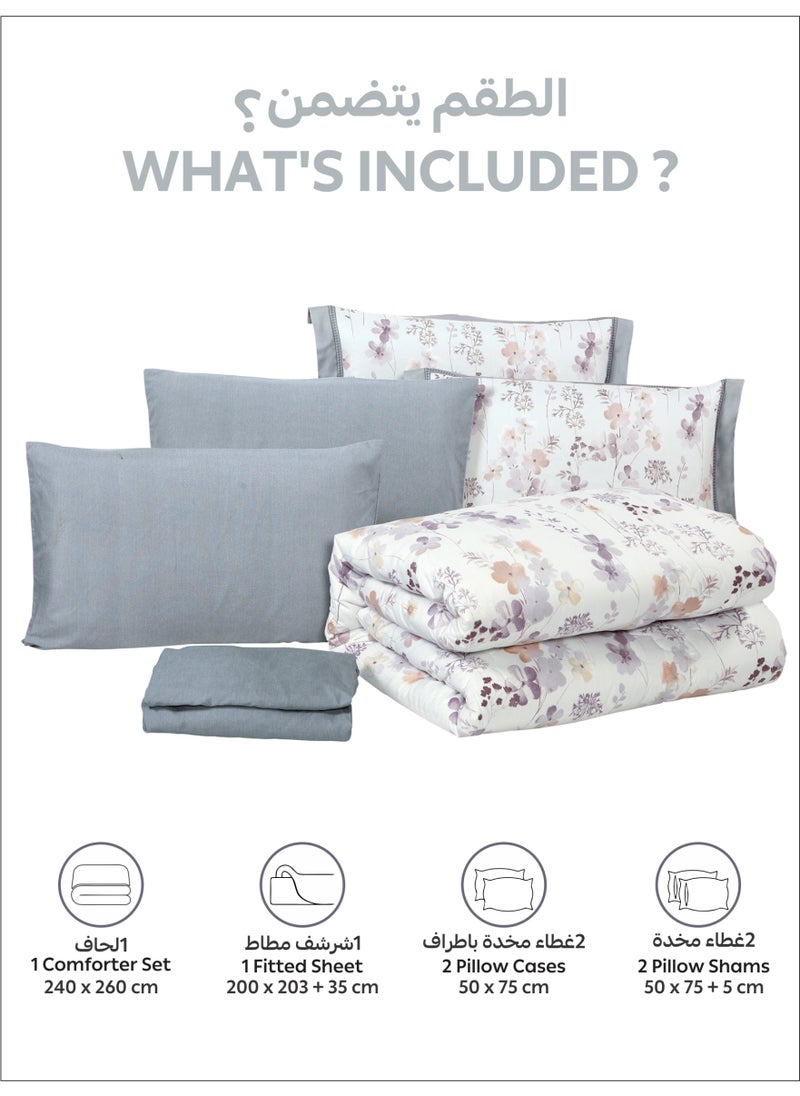 Donetella Bedding Comforter Set King Size, 6-Pcs Bed Set Fits 200x200 Cms -Printed Bedding Set-All Season- Brushed Microfiber (طقم مفرش سرير فندقي)  - Image 5