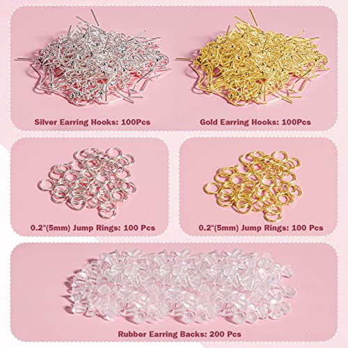 Aiythouy Hypoallergenic Earring Hooks, 600 Pcs Earring Making Supplies Kit with Earring Hooks, Jump Rings and Earring Backs for Jewelry Making (Silver and Gold) - Image 2
