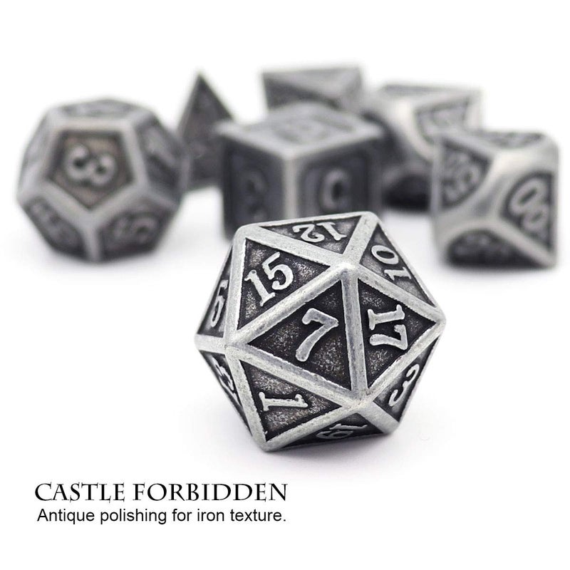 Haxtec Antique Iron Metal DND Dice Set Silver D&D Polyhedral Dice W/PU Leather Dice Bag Compatible with Dungeons and Dragons Gift TTRPG - Image 3