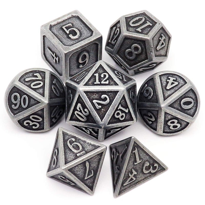 Haxtec Antique Iron Metal DND Dice Set Silver D&D Polyhedral Dice W/PU Leather Dice Bag Compatible with Dungeons and Dragons Gift TTRPG - Image 1