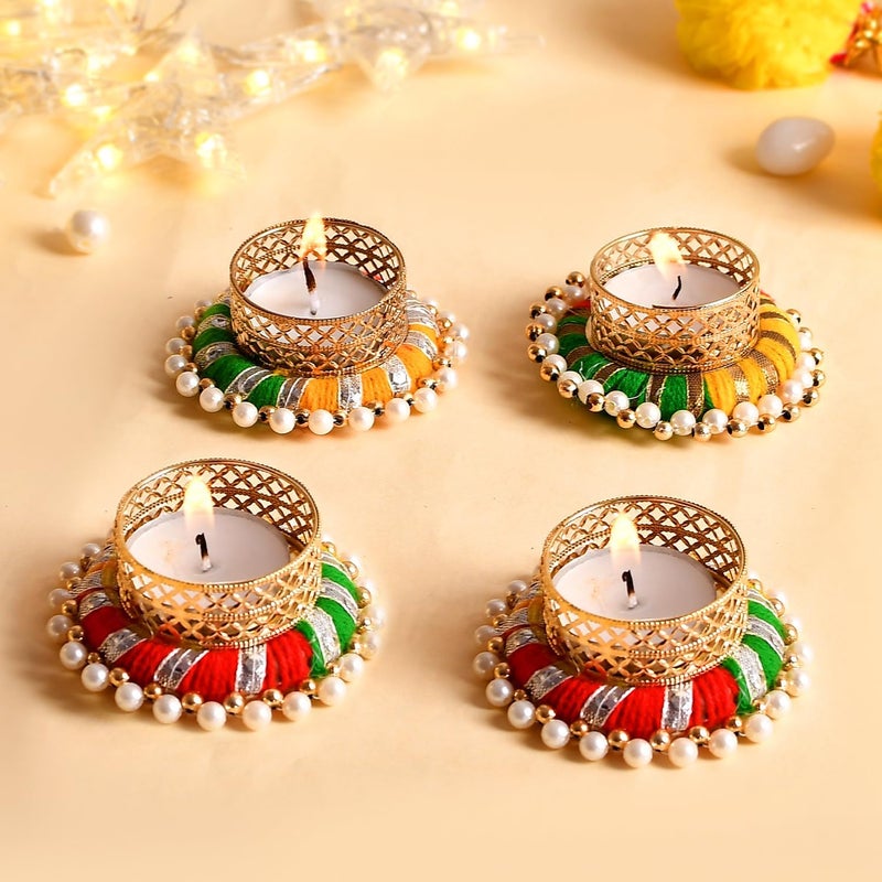 Ascension Set of 4 Peacock Designer Tealight Candle Holders for Side or Center Table Dining Room Christmas Lighting Home Decoration Diwali Gifts Navratri Dussehra Diya for Home Decoration (Design 3) - Image 5