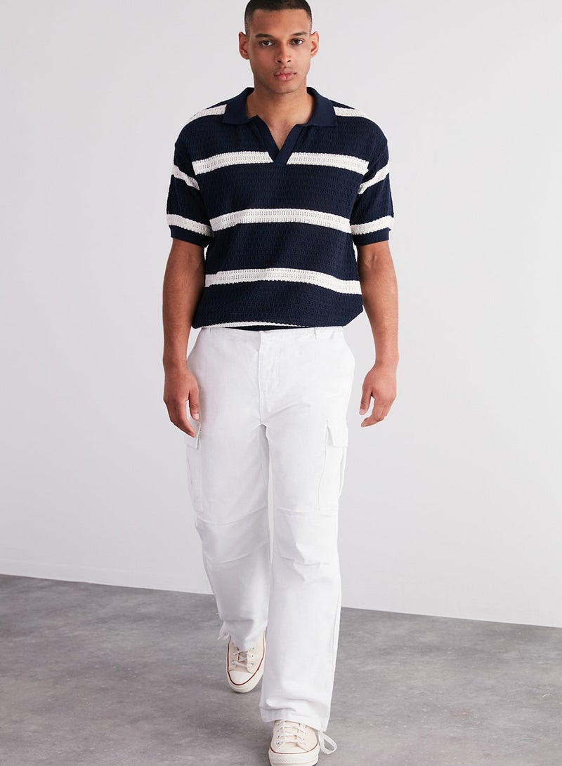 trendyol White Loose Fit Cuffed Tie-Detail Cargo Pants - Image 3