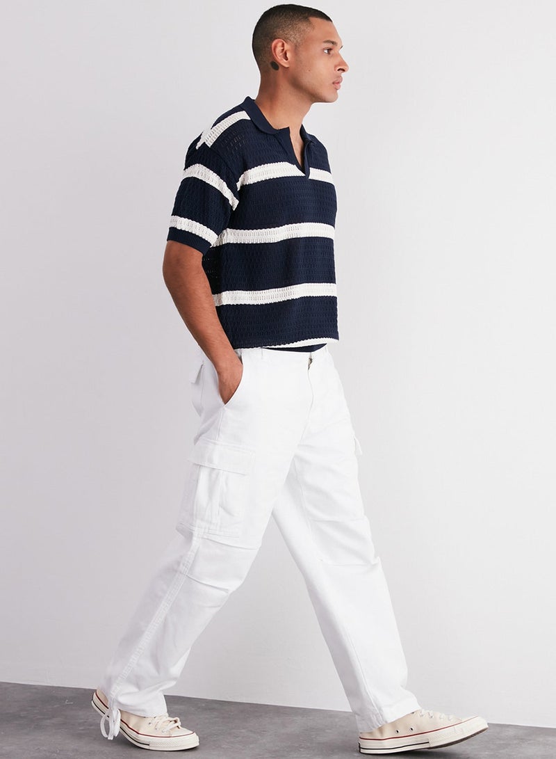 trendyol White Loose Fit Cuffed Tie-Detail Cargo Pants - Image 2