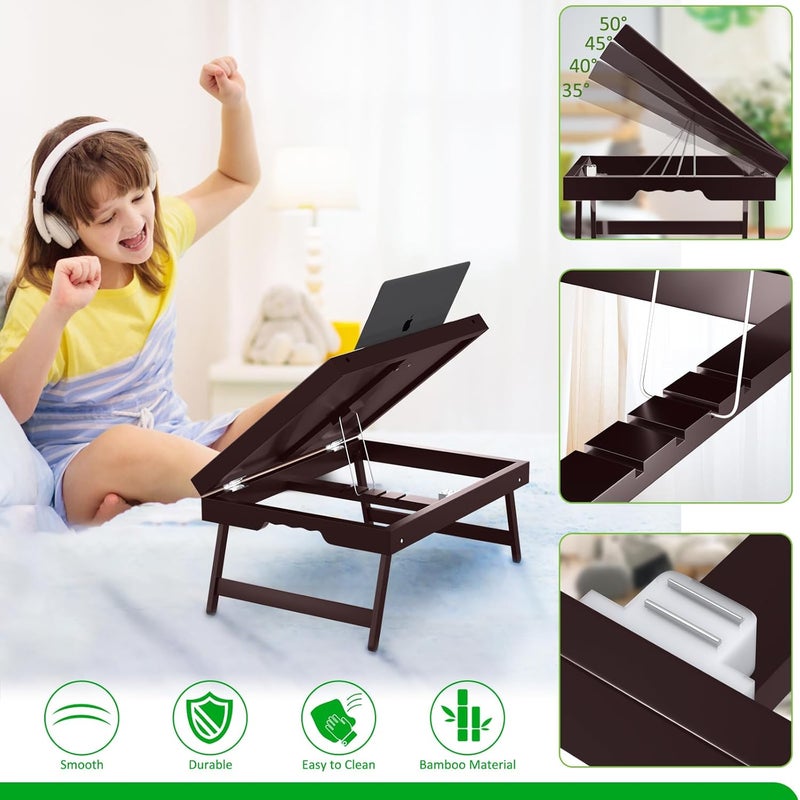 promitop Bamboo Bed Tray Table with Foldable Legs & Ergonomic Handle, 17x12in Breakfast Tray for Eating, Laptop Desk, Sofa Snacking, Non-Slip Surface (Mahogany) - Image 3