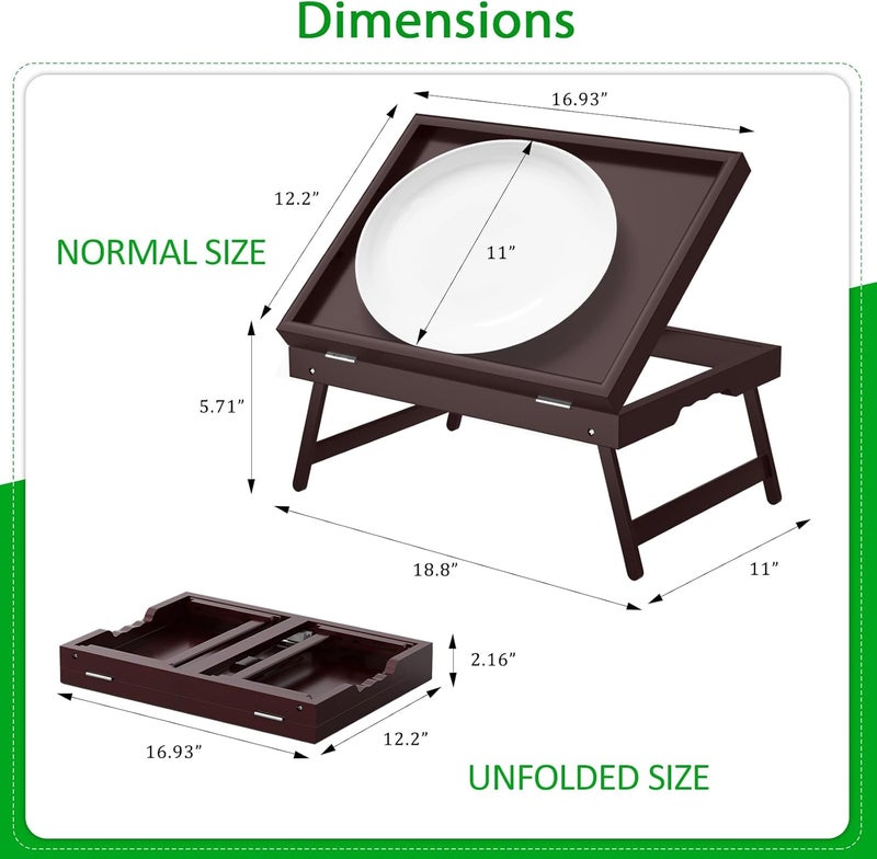 promitop Bamboo Bed Tray Table with Foldable Legs & Ergonomic Handle, 17x12in Breakfast Tray for Eating, Laptop Desk, Sofa Snacking, Non-Slip Surface (Mahogany) - Image 4