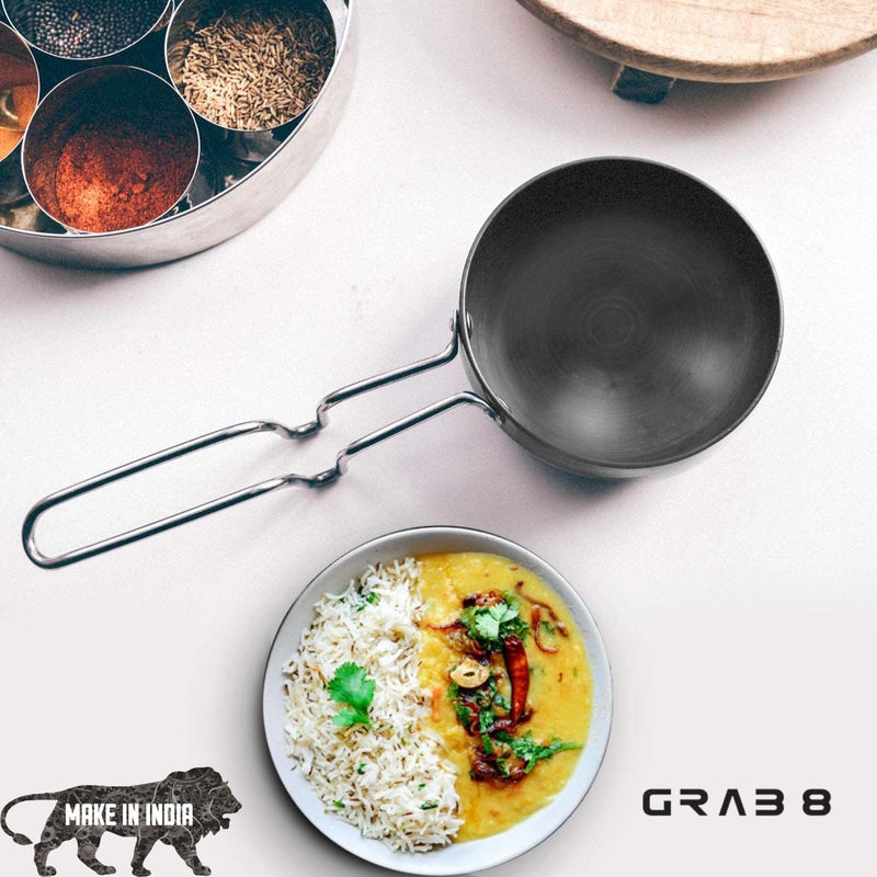 Grab8 Small Tadka pan Pure Iron Tadka Pan Mini Round Frying Pan with Steel Handle Iron Cast Iron Tadka Pan Tadka Pan Hard Anodised Tadka Pan Spice Heating Pan Tadka pan Non Stick 033Kg - Image 2