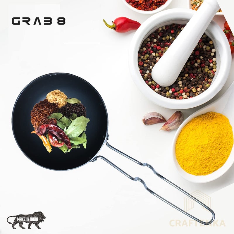 Grab8 Small Tadka pan Pure Iron Tadka Pan Mini Round Frying Pan with Steel Handle Iron Cast Iron Tadka Pan Tadka Pan Hard Anodised Tadka Pan Spice Heating Pan Tadka pan Non Stick 033Kg - Image 4